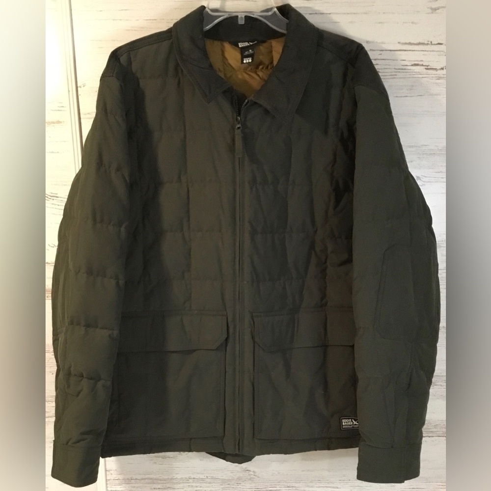 Eddie Bauer Men's Olive Green Quilted Puffer Down Jacket Mens 650 Green/Black XL